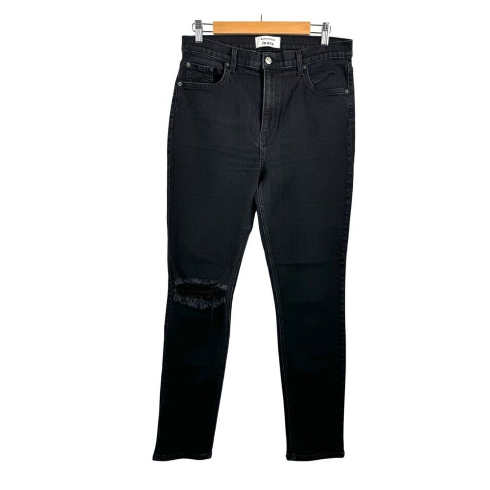 Reformation Jeans High Skinny High Rise Destroyed Black Denim Size 31